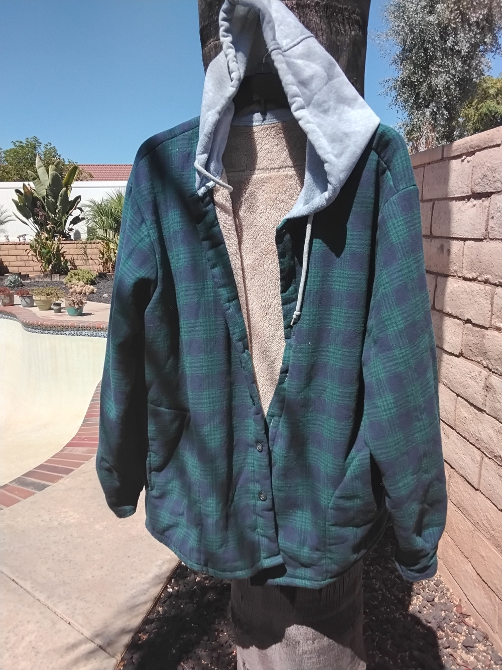 Source Unknown Green & Navy Plaid Hooded Sherpa Jacket